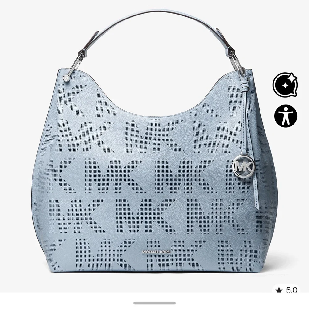 Michael Kors Joan Extra-Large Pebbled Leather Shoulder Bag – Powder Blue